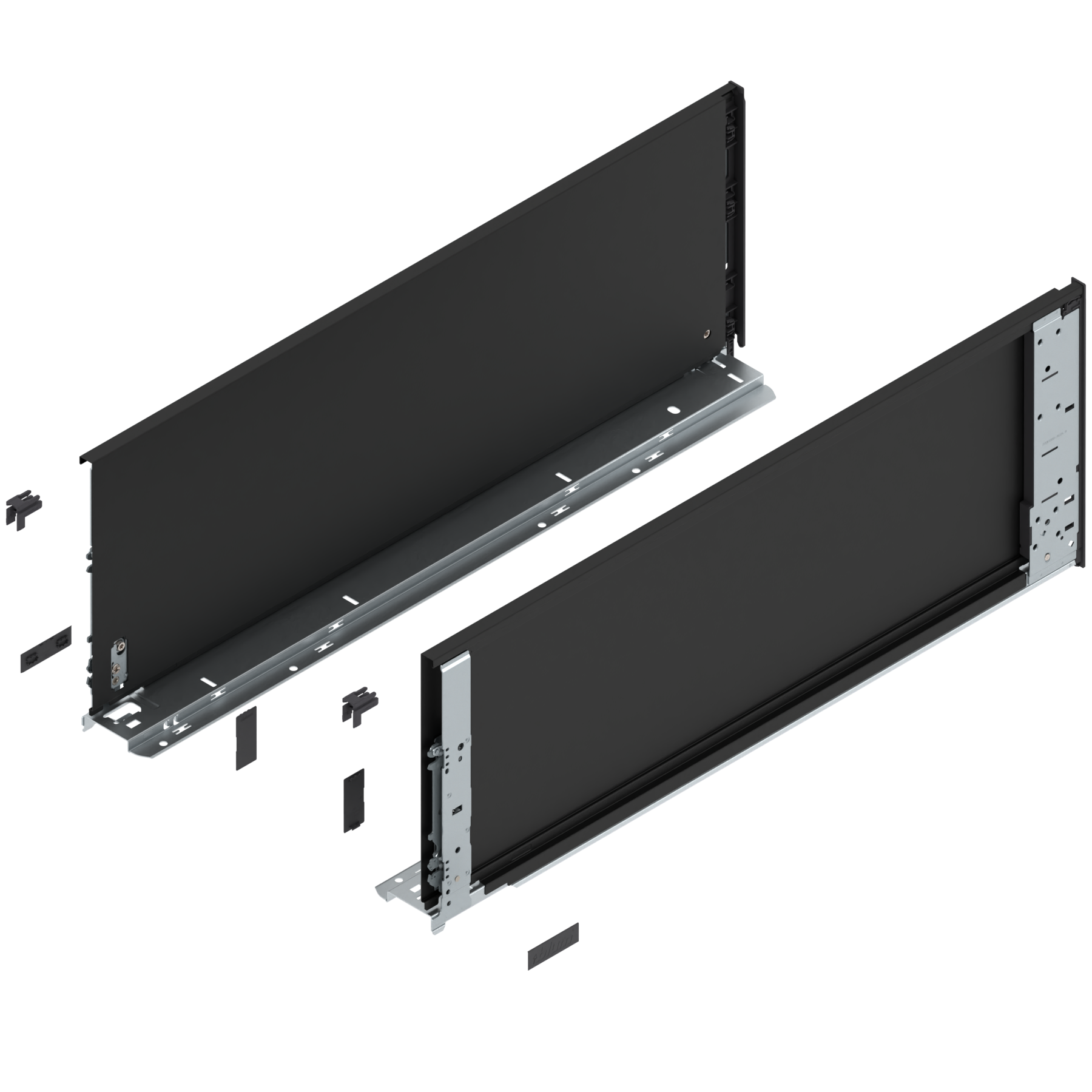 Bok szuflady LEGRABOX (za korpusem), wysokość F (241 mm), dł.=650 mm, lewy/prawy, do LEGRABOX pure, czarny mat