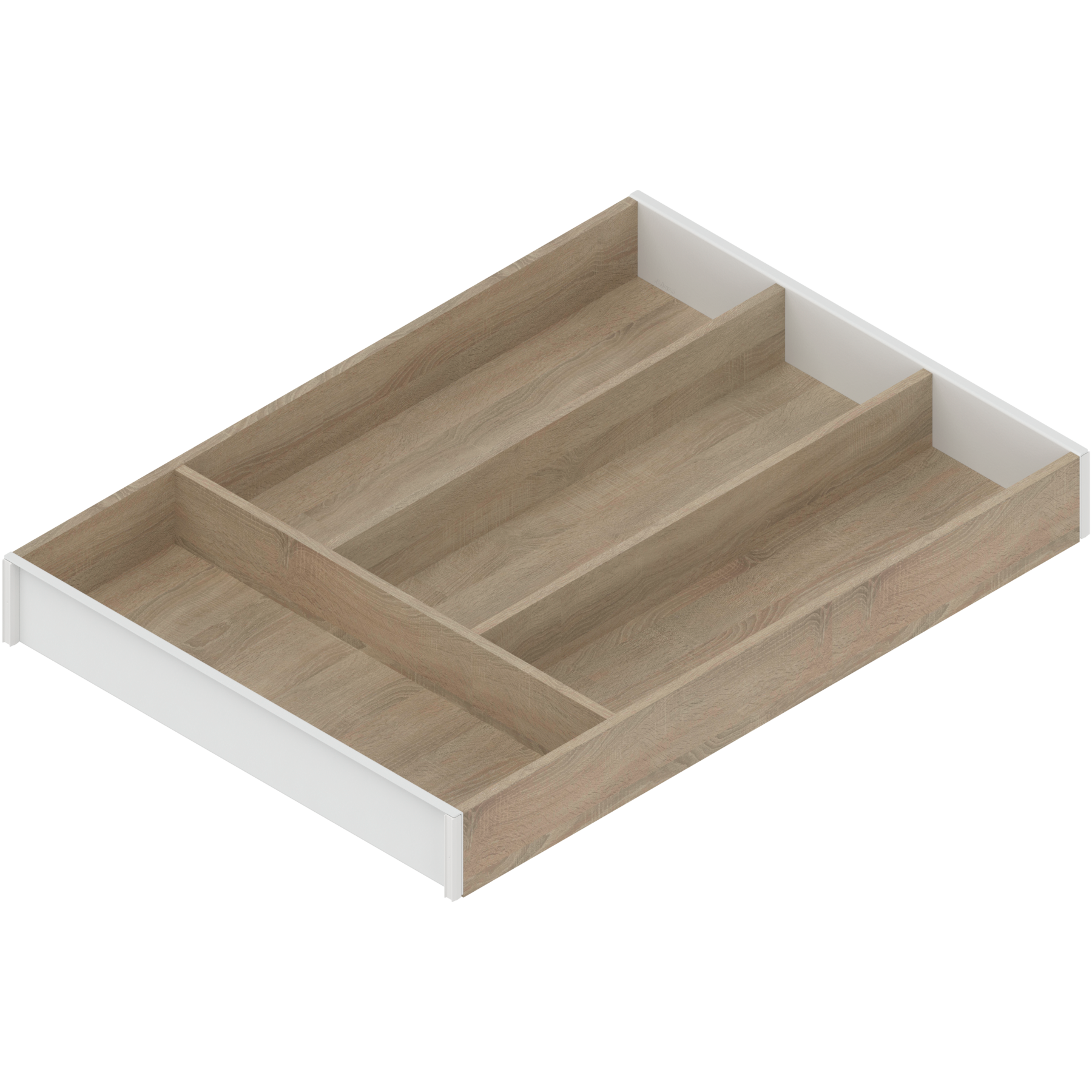 AMBIA-LINE  wkład na sztućce do szuflady standardowej, do LEGRABOX/MERIVOBOX, w opcji drewnopodobnej, 4 przegródka na sztućce, dł.=450 mm, szerokość=300 mm, Dąb Bard./jedwab.biały