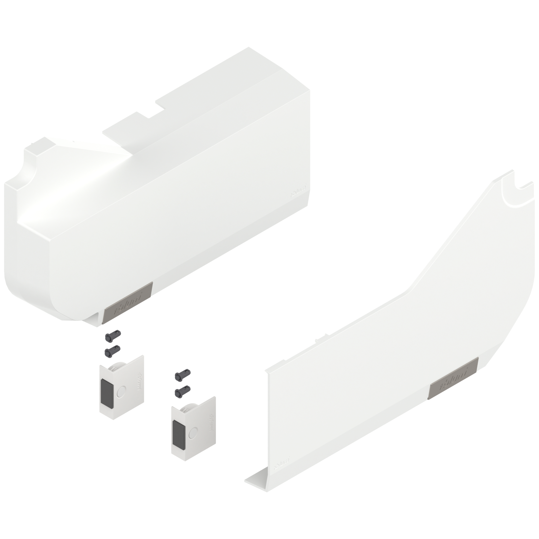 AVENTOS HL do frontów nad korpusem, Zaślepka duża (włącznie z Włącznik wpuszczany, w kpl.), lewa/prawa, do SERVO-DRIVE, jedwabiście biały/inox