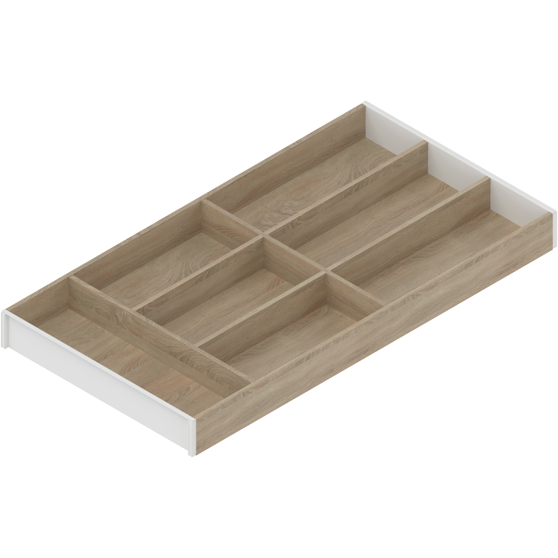 AMBIA-LINE  wkład na sztućce do szuflady standardowej, do LEGRABOX/MERIVOBOX, w opcji drewnopodobnej, 7 przegródka na sztućce, dł.=600 mm, szerokość=300 mm, Dąb Bard./jedwab.biały
