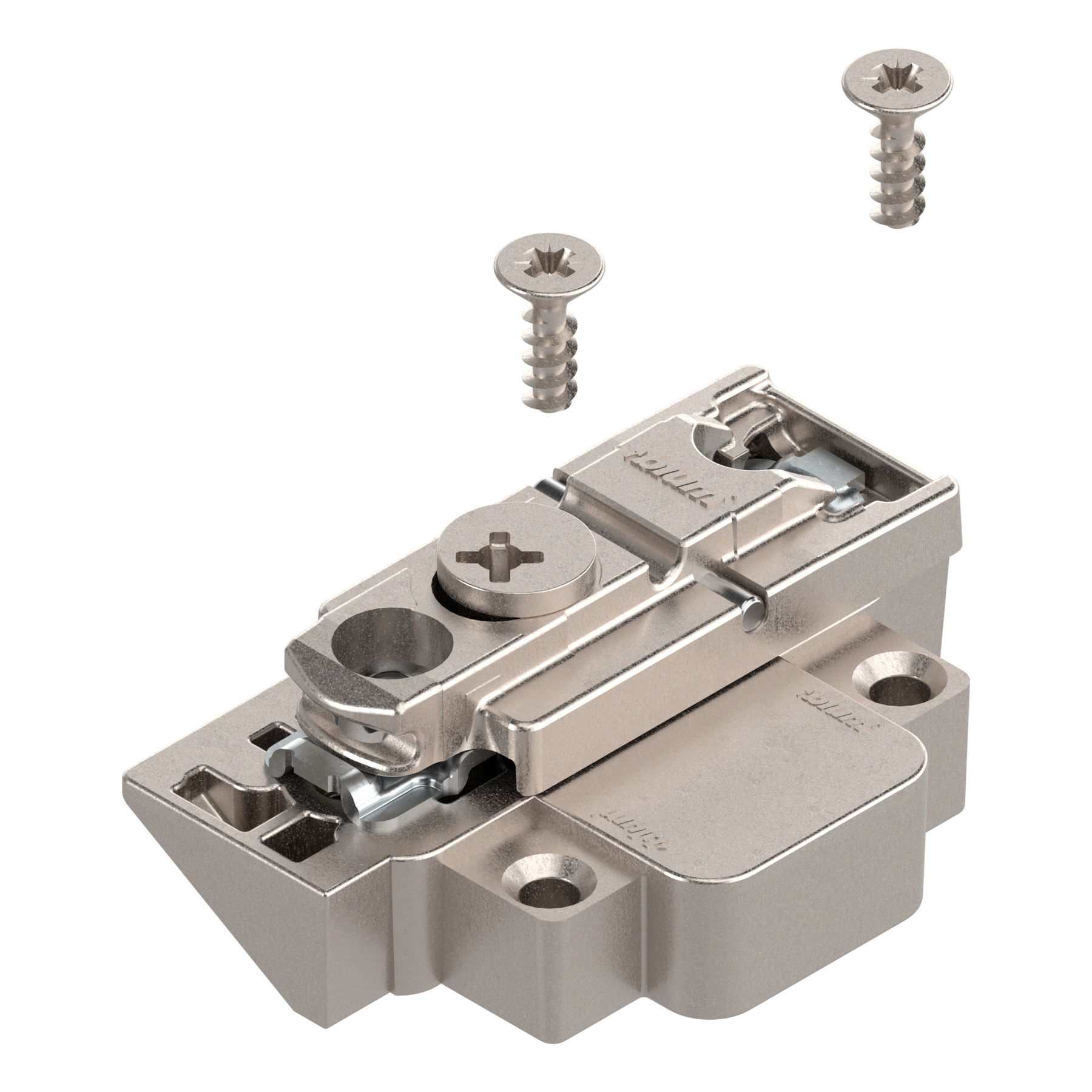 CLIP prowadnik, prosty, Cynk, Wkręty, RW: mimośród, lew., do wąskiej ramki aluminiowej, niklowany