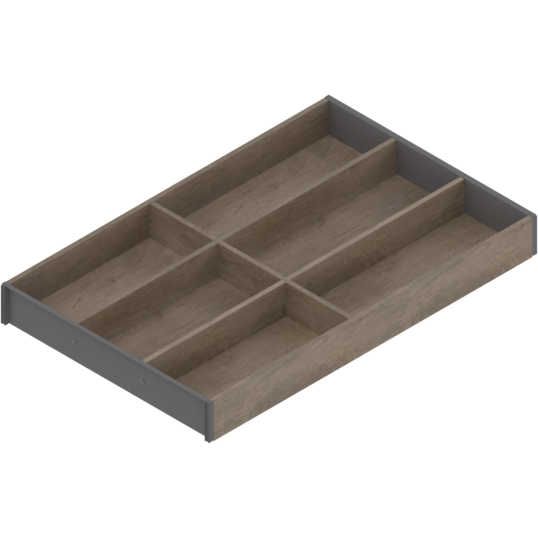 AMBIA-LINE  wkład na sztućce do szuflady standardowej, do LEGRABOX/MERIVOBOX, w opcji drewnopodobnej, 6 przegródka na sztućce, dł.=500 mm, szerokość=300 mm, Dąb Nebraska/szary