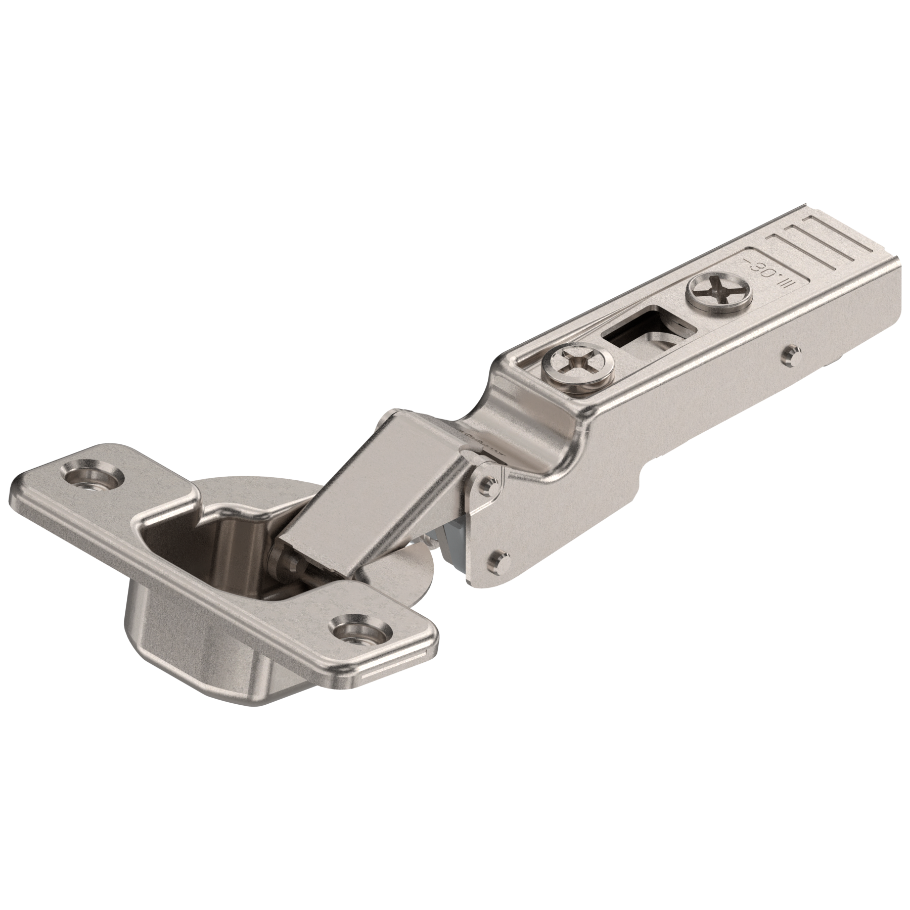 CLIP top zawias kątowy -30° III, max. nakładany, bez sprężyny, puszka: na wkręty, niklowany