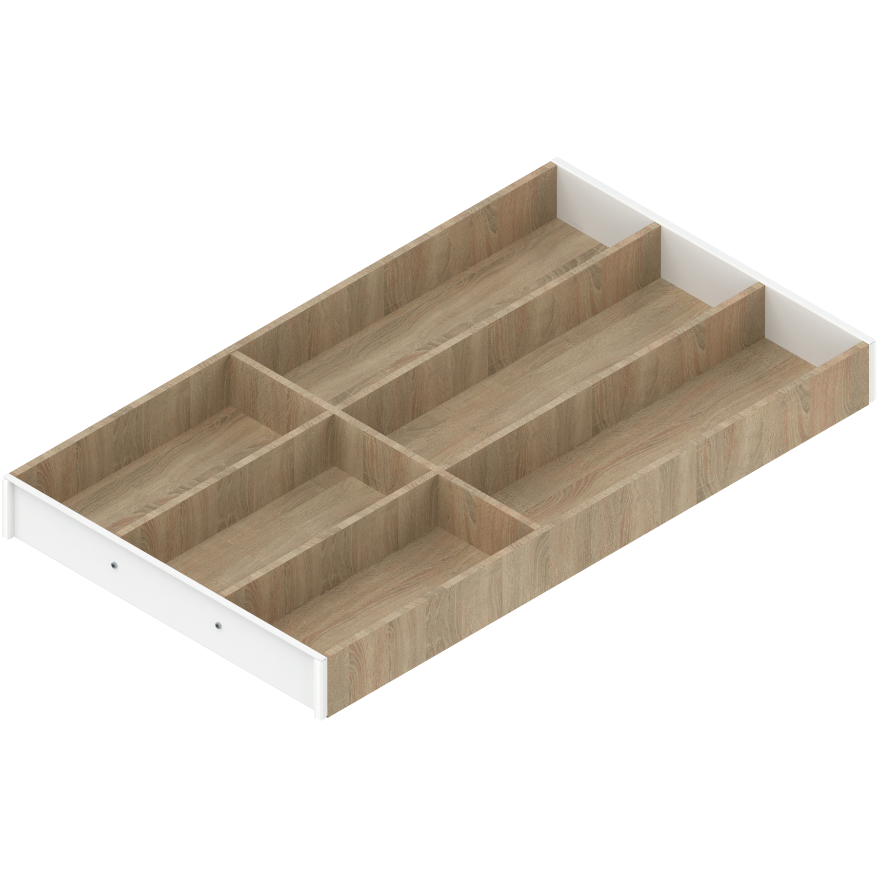 AMBIA-LINE  wkład na sztućce do szuflady standardowej, do LEGRABOX/MERIVOBOX, w opcji drewnopodobnej, 6 przegródka na sztućce, dł.=550 mm, szerokość=300 mm, Dąb Bard./jedwab.biały
