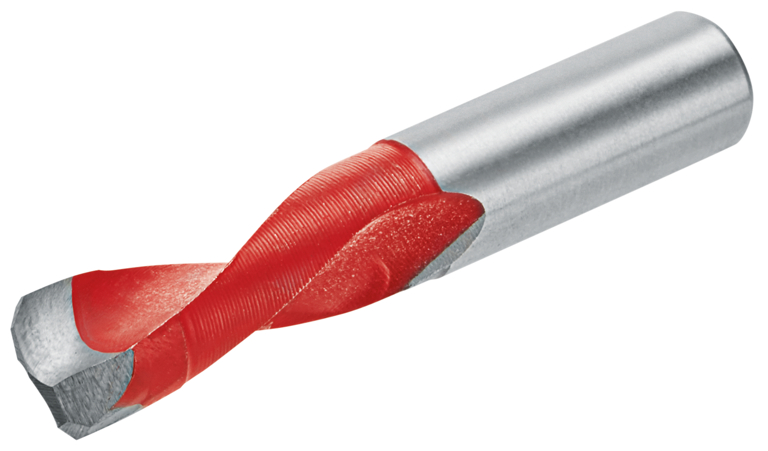 Wiertło specjalne do tworzyw mineralnych/płyt HPL (cienki front), Ø 10 mm, lewe, L=57 mm, bez wierzchołka centrującego , na czerwono