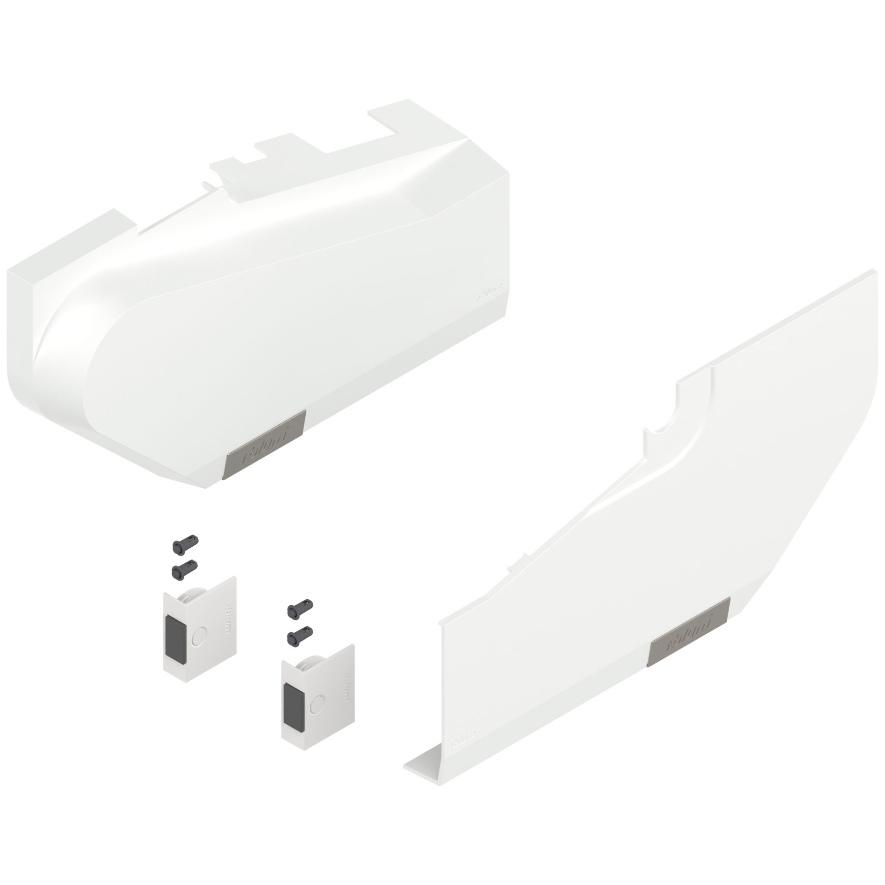 AVENTOS HS do frontów nachodzących, Zaślepka duża (włącznie z Włącznik wpuszczany, w kpl.), lewa/prawa, do SERVO-DRIVE, jedwabiście biały/inox