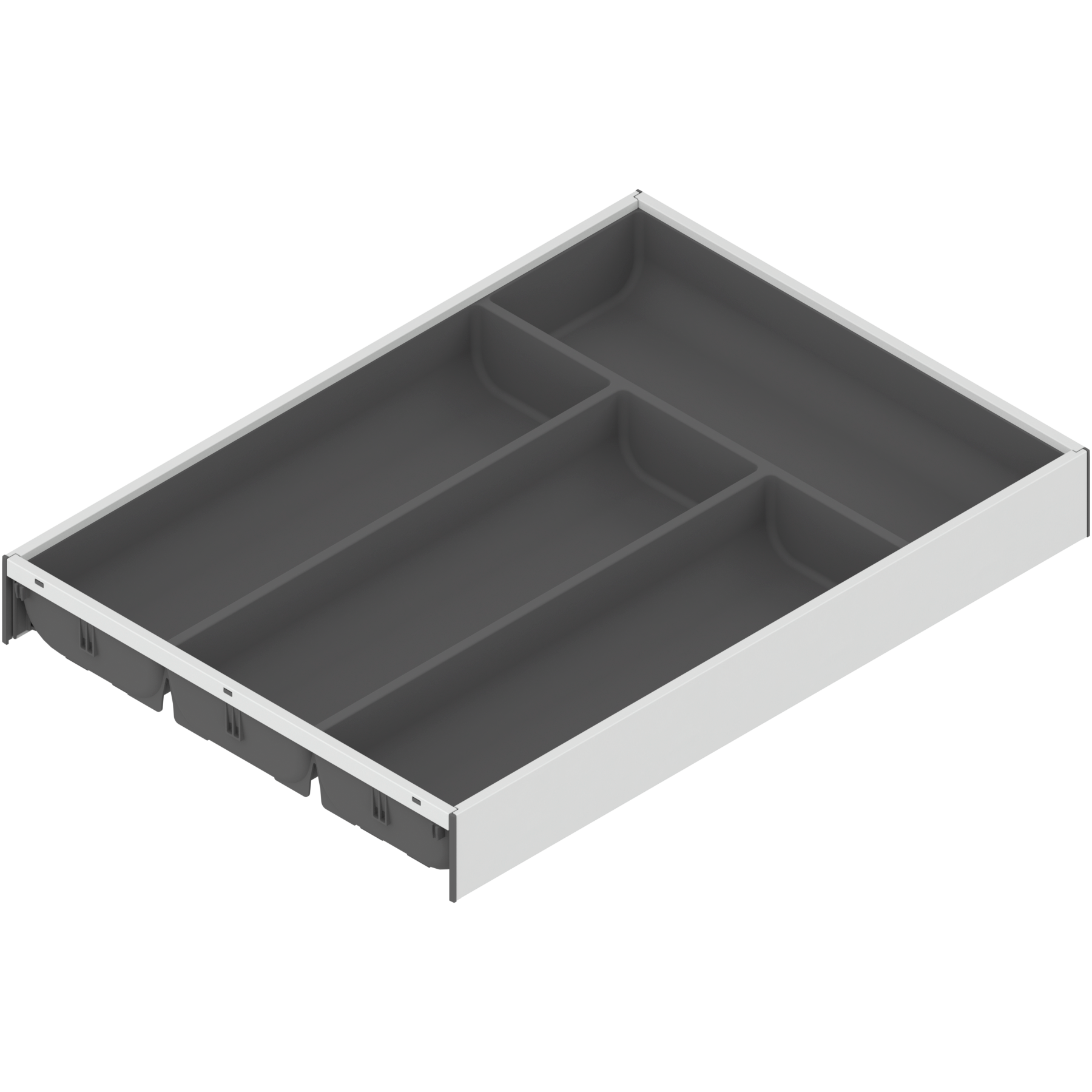 AMBIA-LINE  wkład na sztućce do szuflady standardowej, do LEGRABOX/MERIVOBOX, tworzywo sztuczne/stal, 4 przegródka na sztućce, dł.=450 mm, szerokość=300 mm, Jedw.biały/Szary