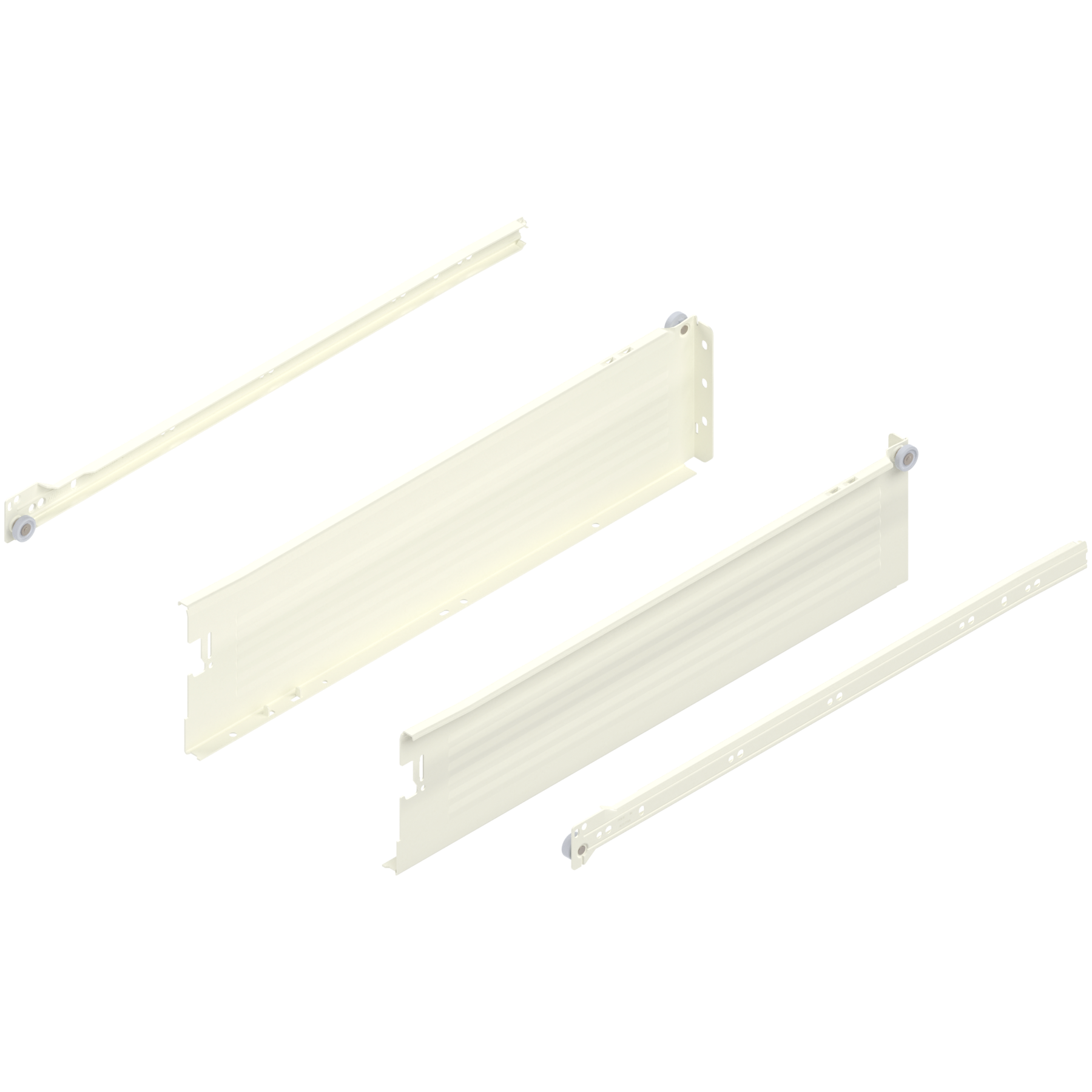 METABOX bok K (118 mm), Częściowy wysuw, 25 kg, dł.=500 mm, wersja na wcisk, lewy/prawy, R9001 kremowo-biała
