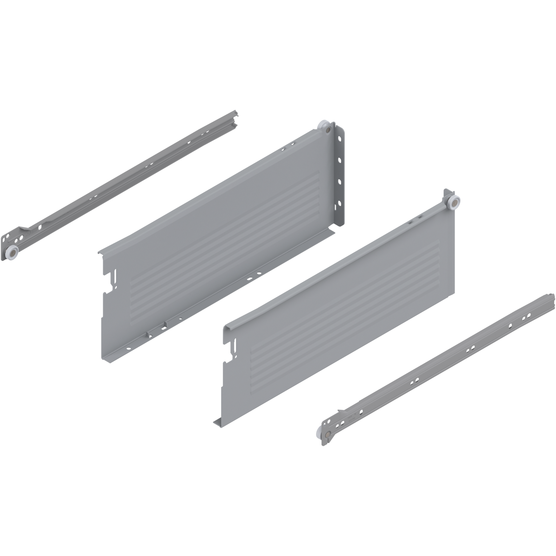 METABOX bok H (150 mm), Częściowy wysuw, 25 kg, dł.=400 mm, wersja na wcisk, lewy/prawy, R7004 szara