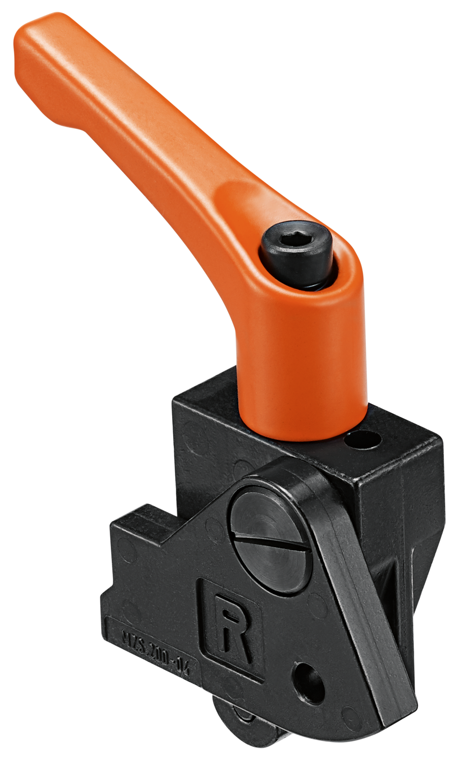 Zderzak pozycjonujący wąski z zaciskiem do PRO-CENTER, praw., czarny / pomarańczowy