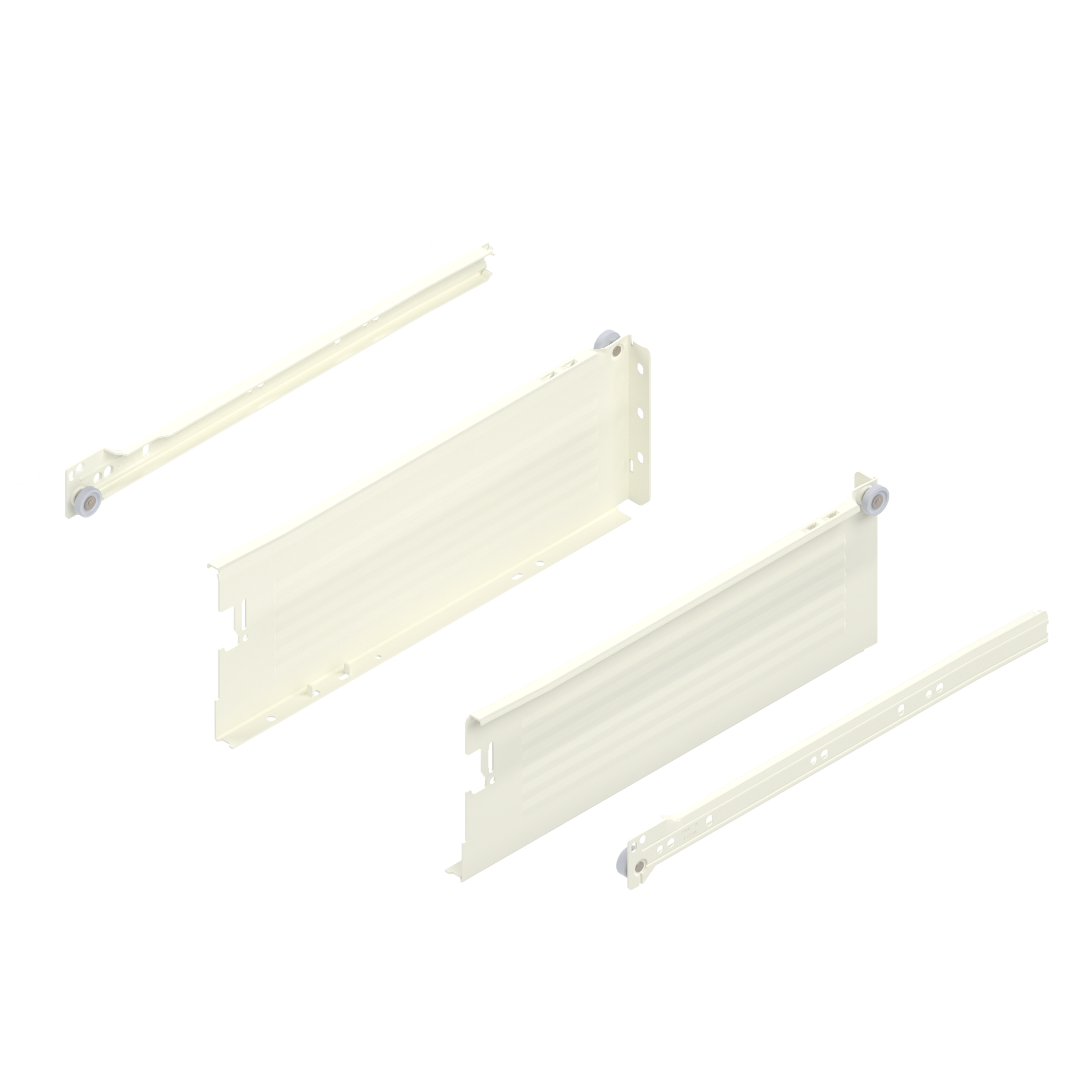 METABOX bok K (118 mm), Częściowy wysuw, 25 kg, dł.=350 mm, wersja na wcisk, lewy/prawy, R9001 kremowo-biała