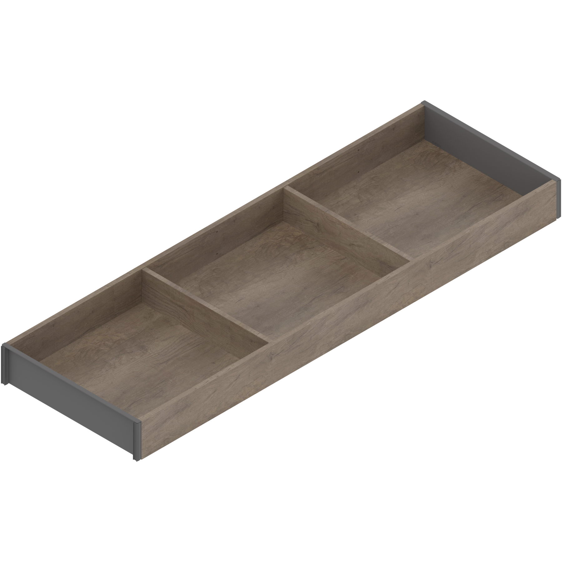 AMBIA-LINE  ramki do szuflady standardowej, do LEGRABOX/MERIVOBOX, w opcji drewnopodobnej, dł.=650 mm, szerokość=200 mm, Dąb Nebraska/szary