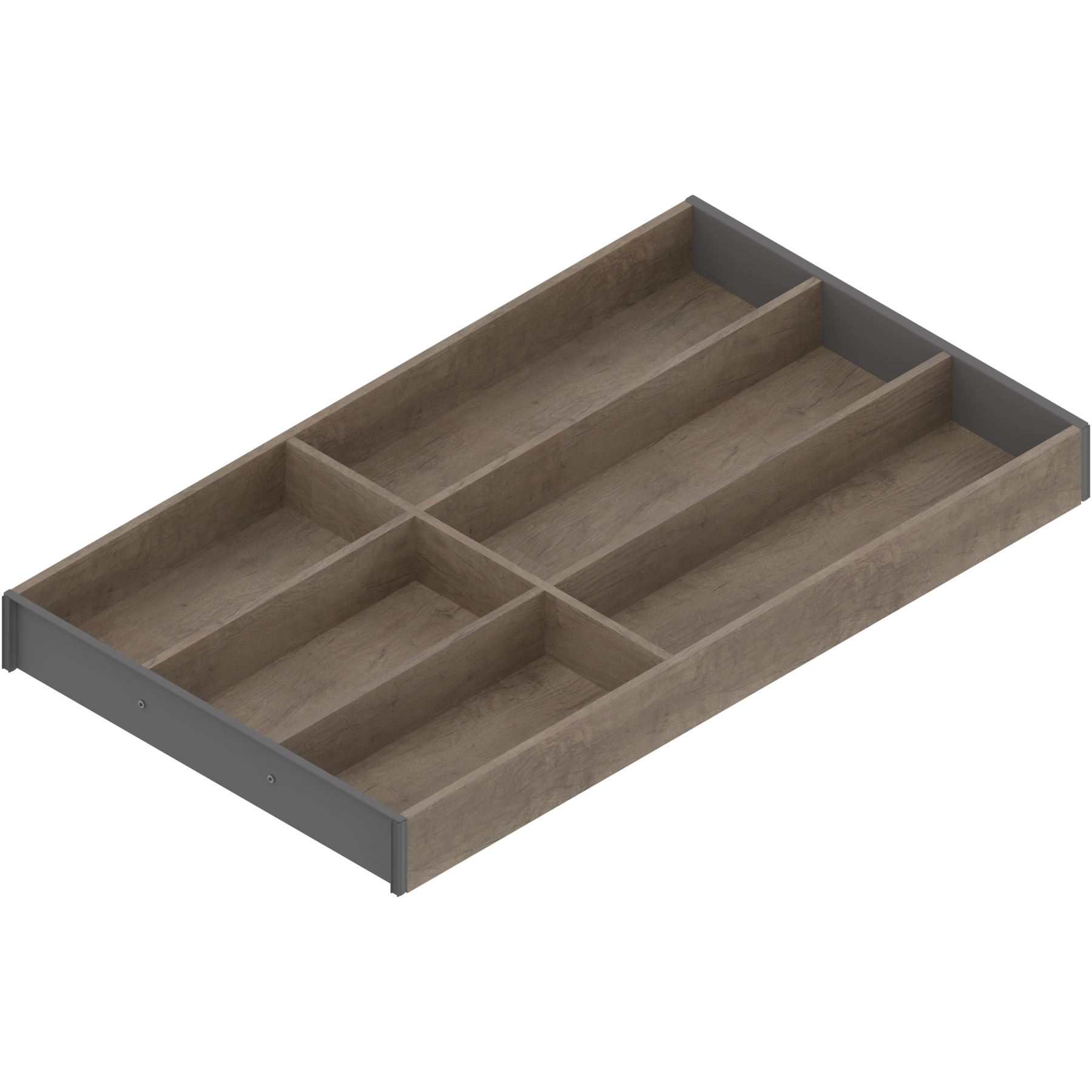 AMBIA-LINE  wkład na sztućce do szuflady standardowej, do LEGRABOX/MERIVOBOX, w opcji drewnopodobnej, 6 przegródka na sztućce, dł.=550 mm, szerokość=300 mm, Dąb Nebraska/szary