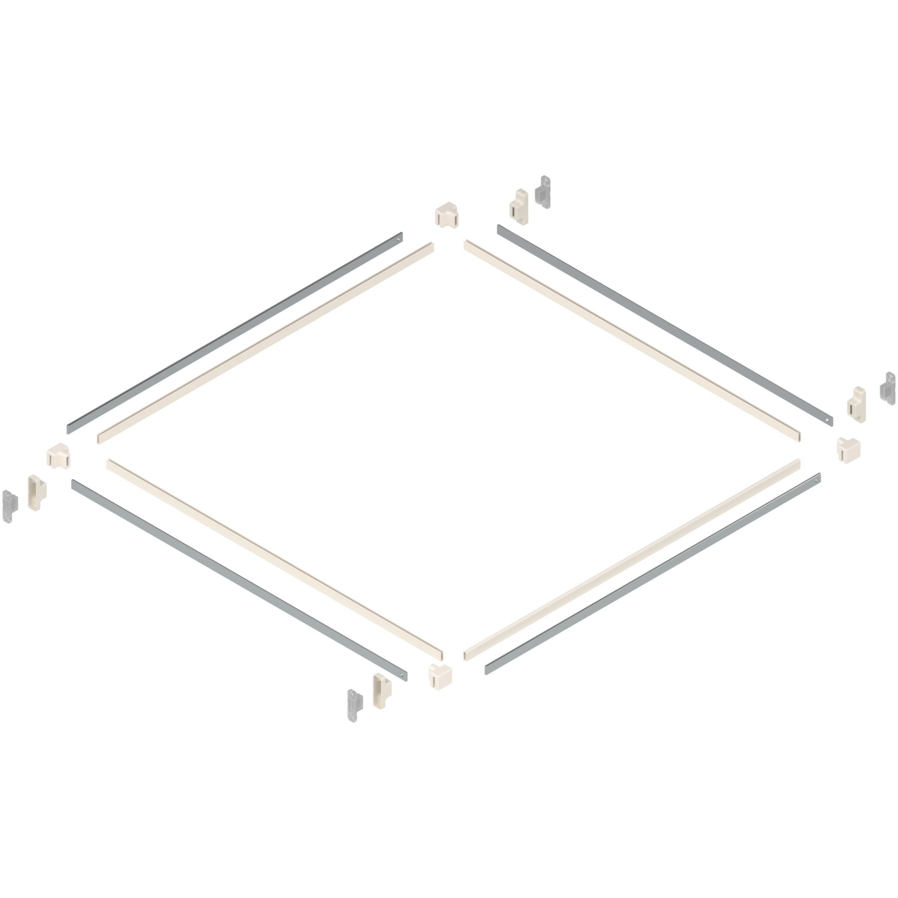 METAFILE TANDEMBOX METABOX  (prawy/lewy), do kartoteka, Zestaw, ZRM.0004 uchwyt relingu poprzecznego w kpl., ZRM.0005 uchwyt w kpl., ZRM.550G profil prowadzący w kpl., ZRM.0003 zaślepka w kpl., R9001 kremowo-biała